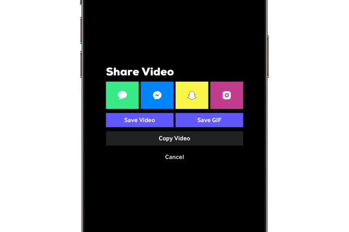 iPhone showing Giphy Share a Video screen.