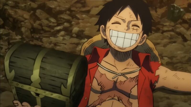 Luffy from One Piece smiling with a treasuer