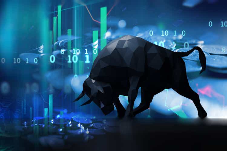 silhouette form of bull on technical financial graph