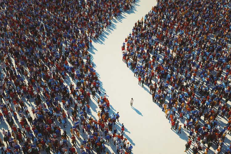 Man walking in crowds of people