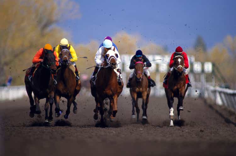 Horsemen racing at derby