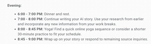 Google Gemini response to a prompt scheduling my workday