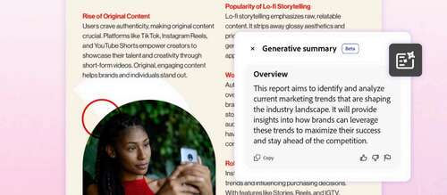 Adobe AI Assistant providing an AI generated summary of a PDF