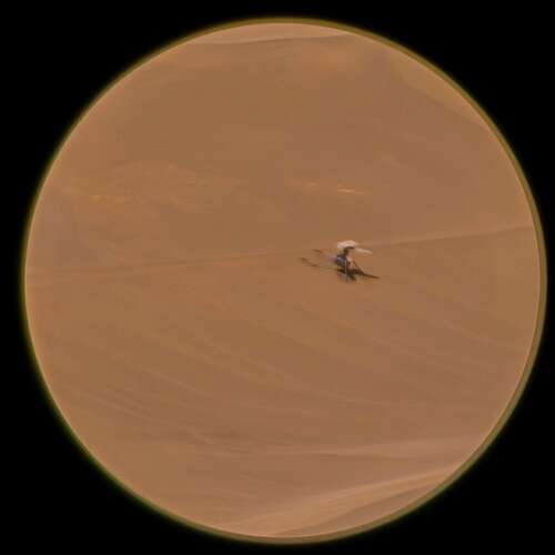 A close-up of the damaged Mars' Ingenuity helicopter.