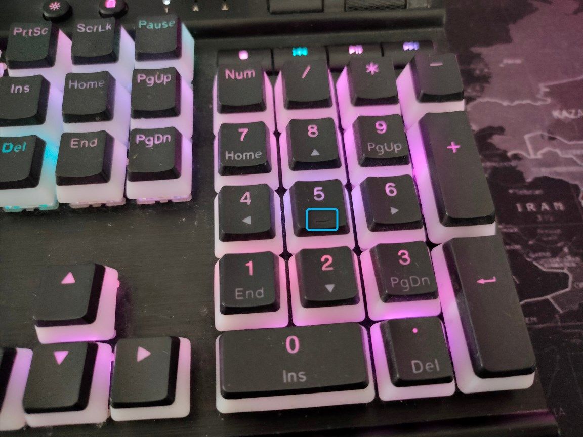 A number pad of an RGB gaming keyboard.