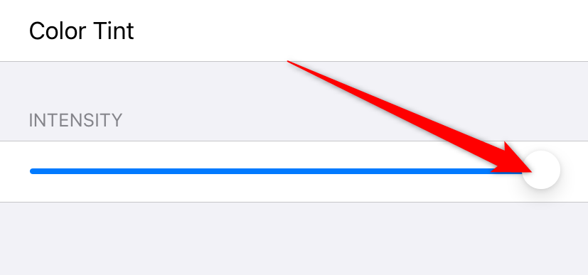 iPhone color filters intensity slider.