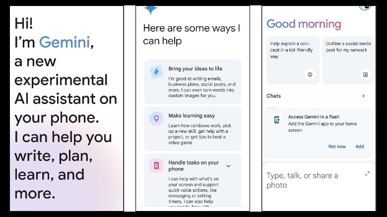Screenshots of the Google Gemini Android app