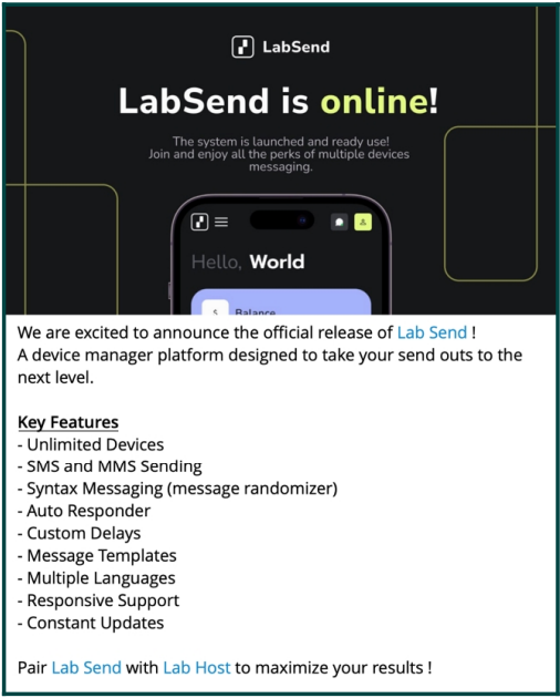 New LabSend feature promoted on Telegram