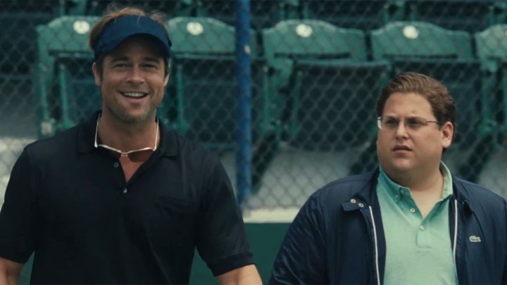 Brad Pitt and Jonah Hill at the baseball stadium in Moneyball.