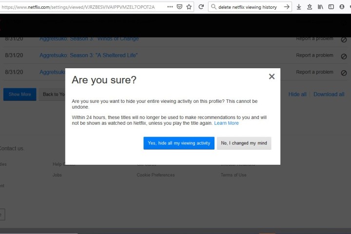 how to delete your netflix viewing history hide all button