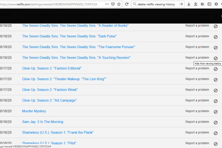 how to delete your netflix viewing history hide from button
