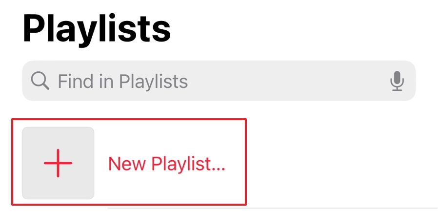 New Playlist option in the Apple Music app.