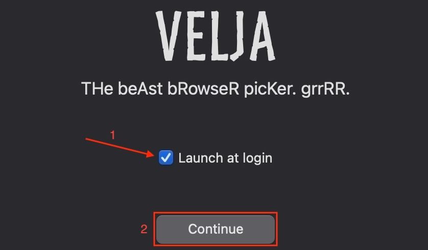 Setting Velja to automatically launch at login.