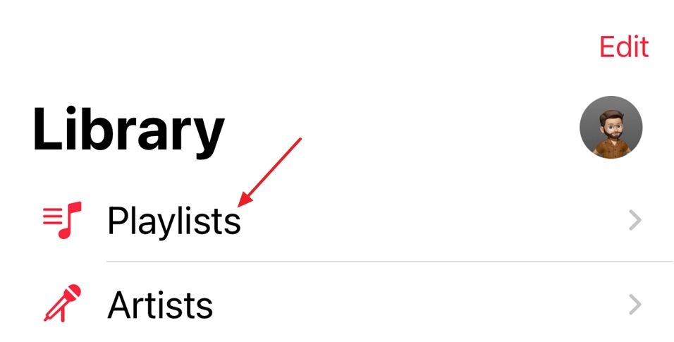 Playlist option in the Library option of the Apple Music app.