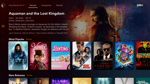 Movie rental offerings on Plex platform