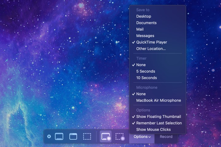 QuickTime Player Capture Options.