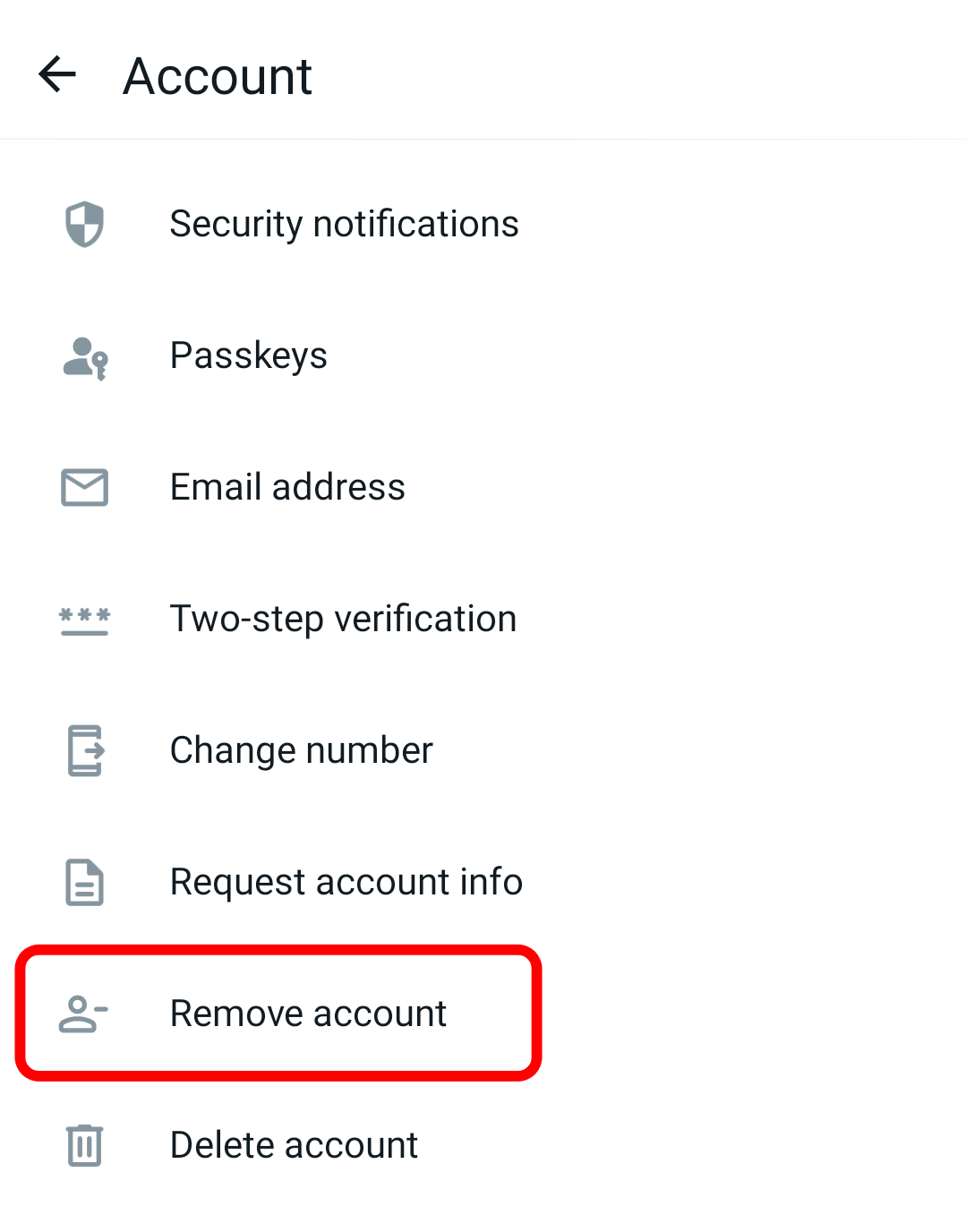 Tap on Remove Account under the Account settings to remove your secondary WhatsApp Account.