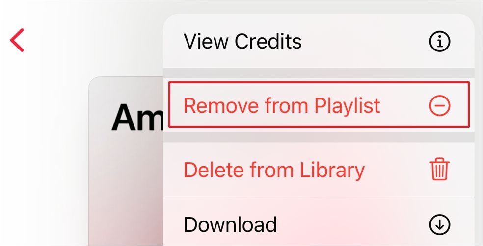 Remove from playlist option in the Apple Music app.