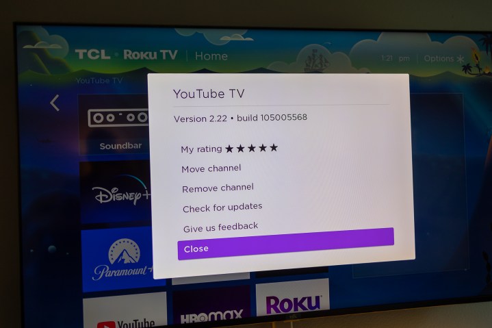 Roku Star button menu on the home screen.