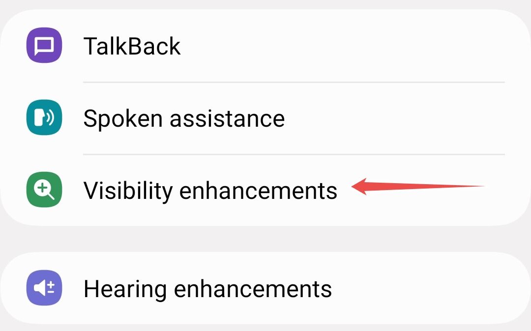 Samsung Accessibility Visibility Enhancements menu