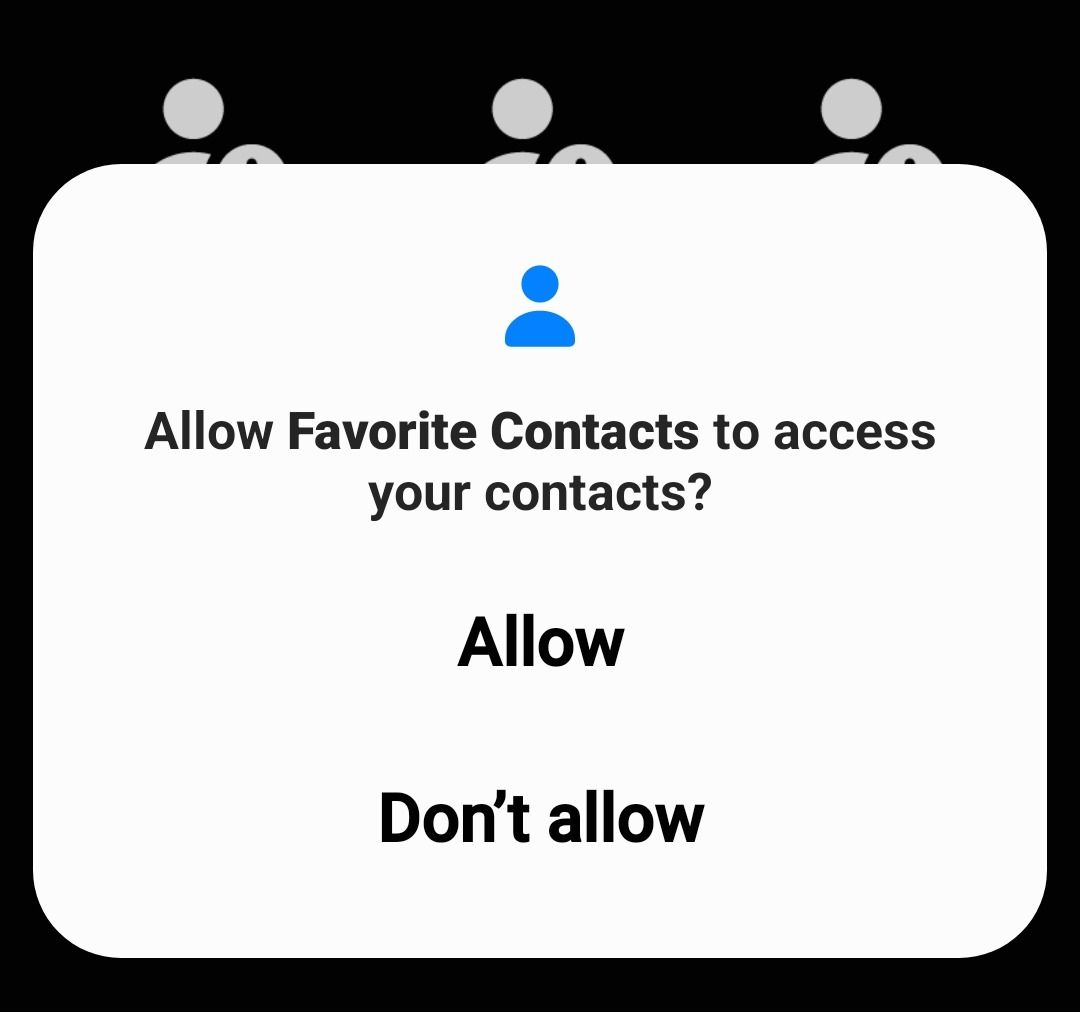 Samsung Easy Mode favorite contacts permission pop-up