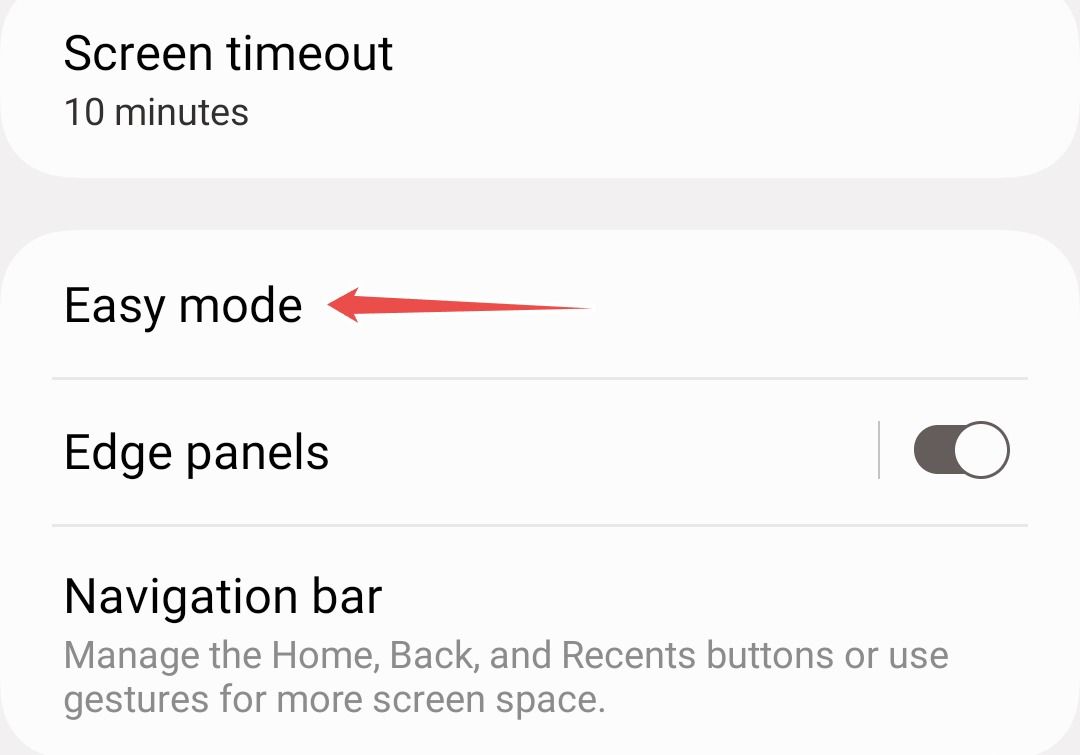 Samsung Easy Mode menu