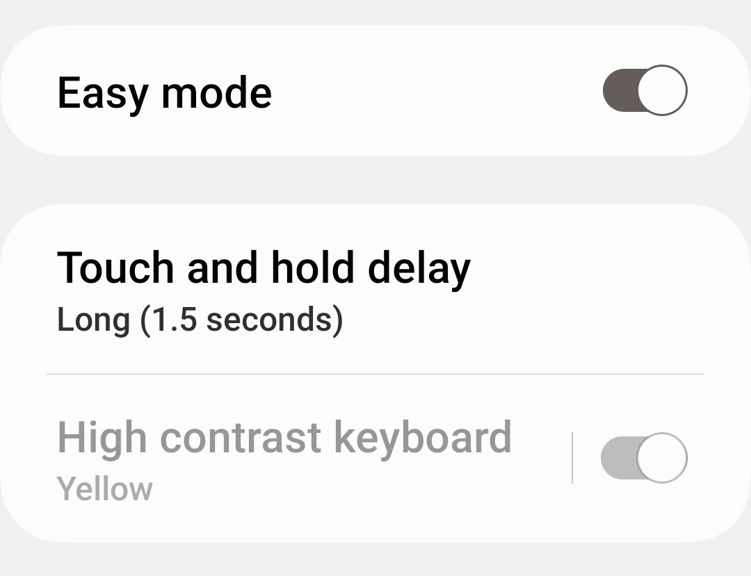 Samsung Easy Mode settings