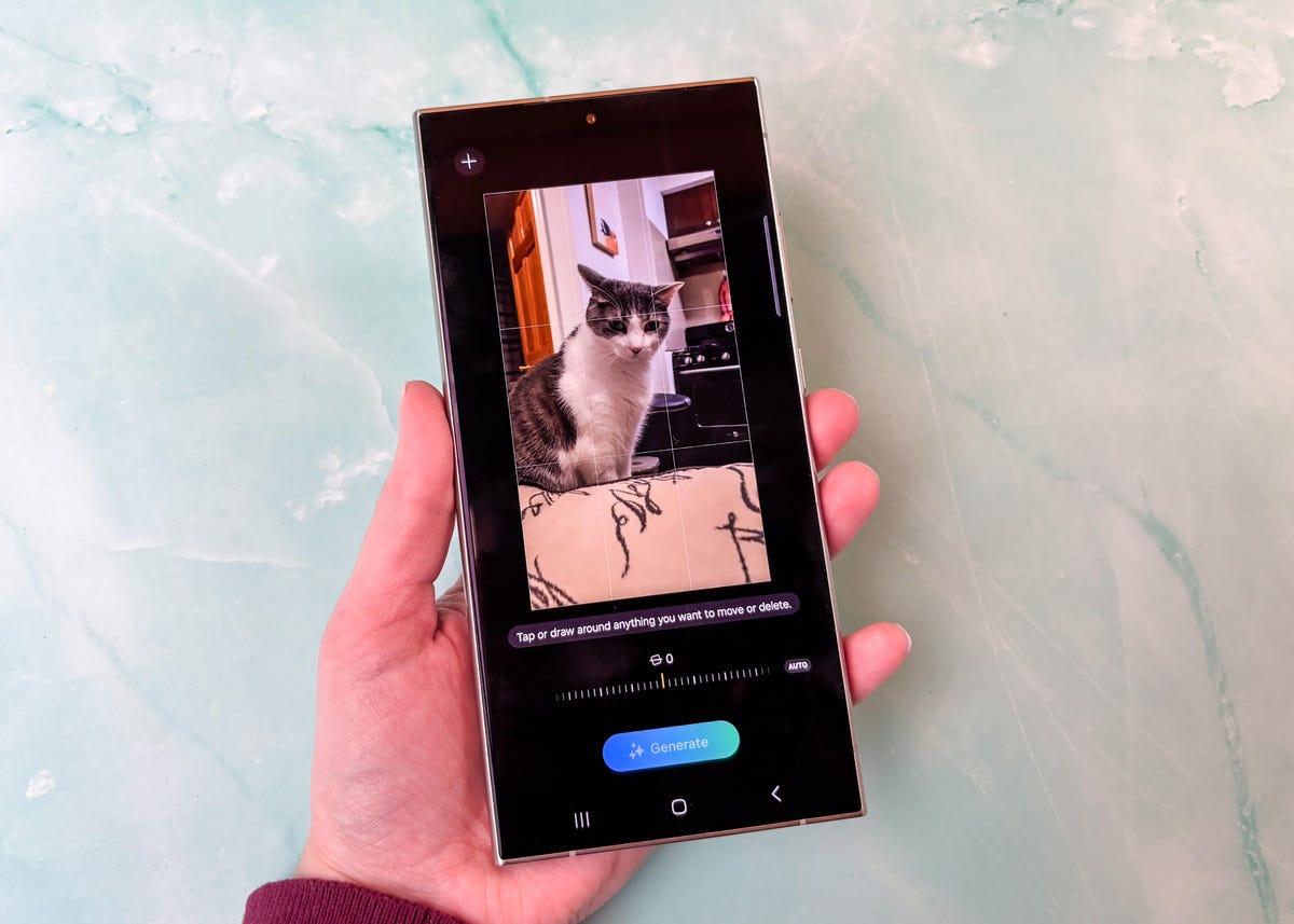 The Galaxy S24 Ultra showing the new Generative Edit feature