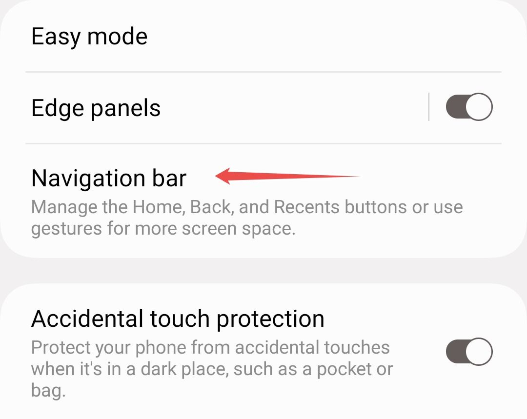 Samsung Navigation bar menu