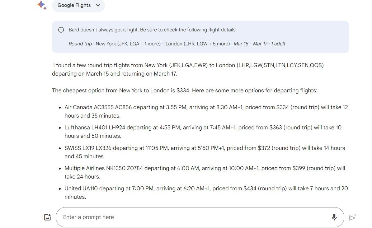 The cheapest flight options recommended by Gemini