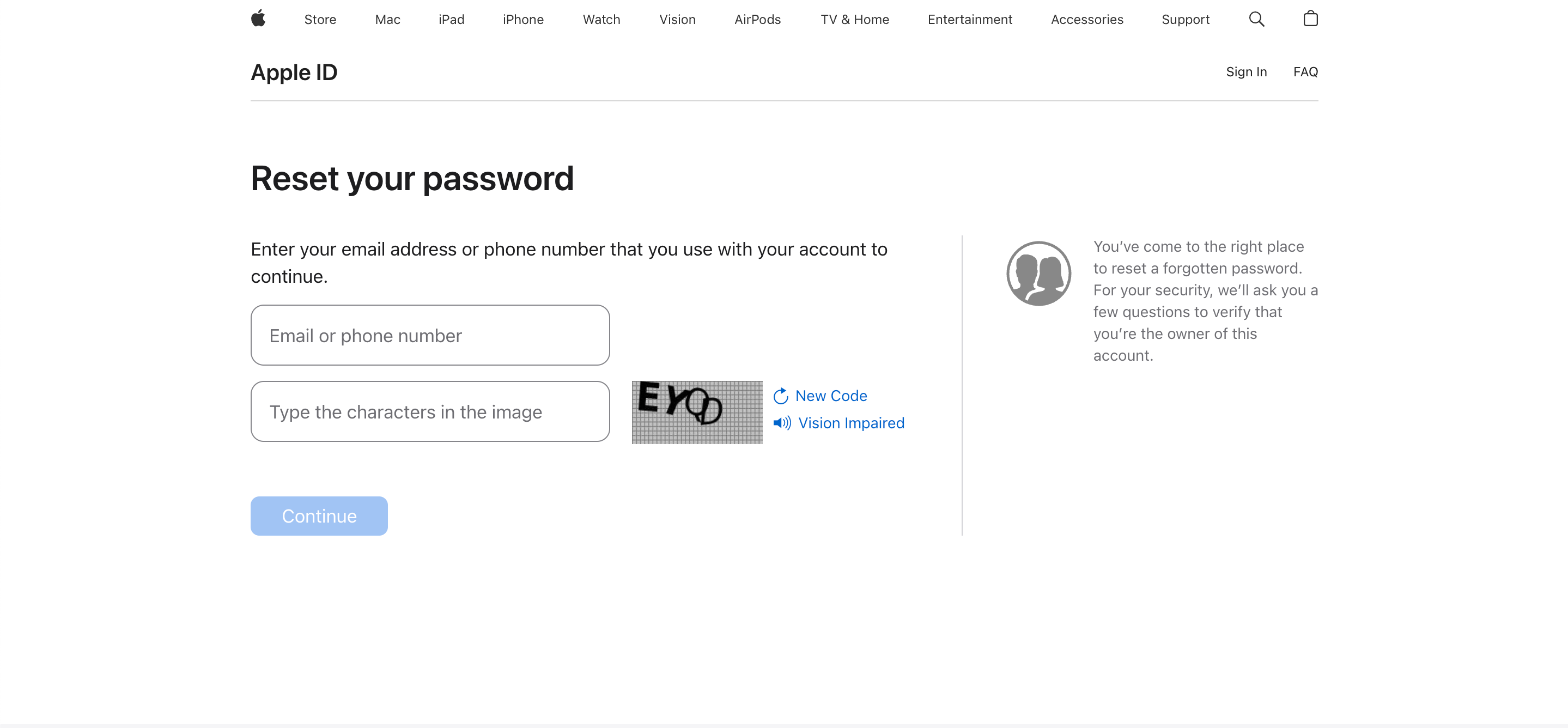 The website to reset your Apple ID password