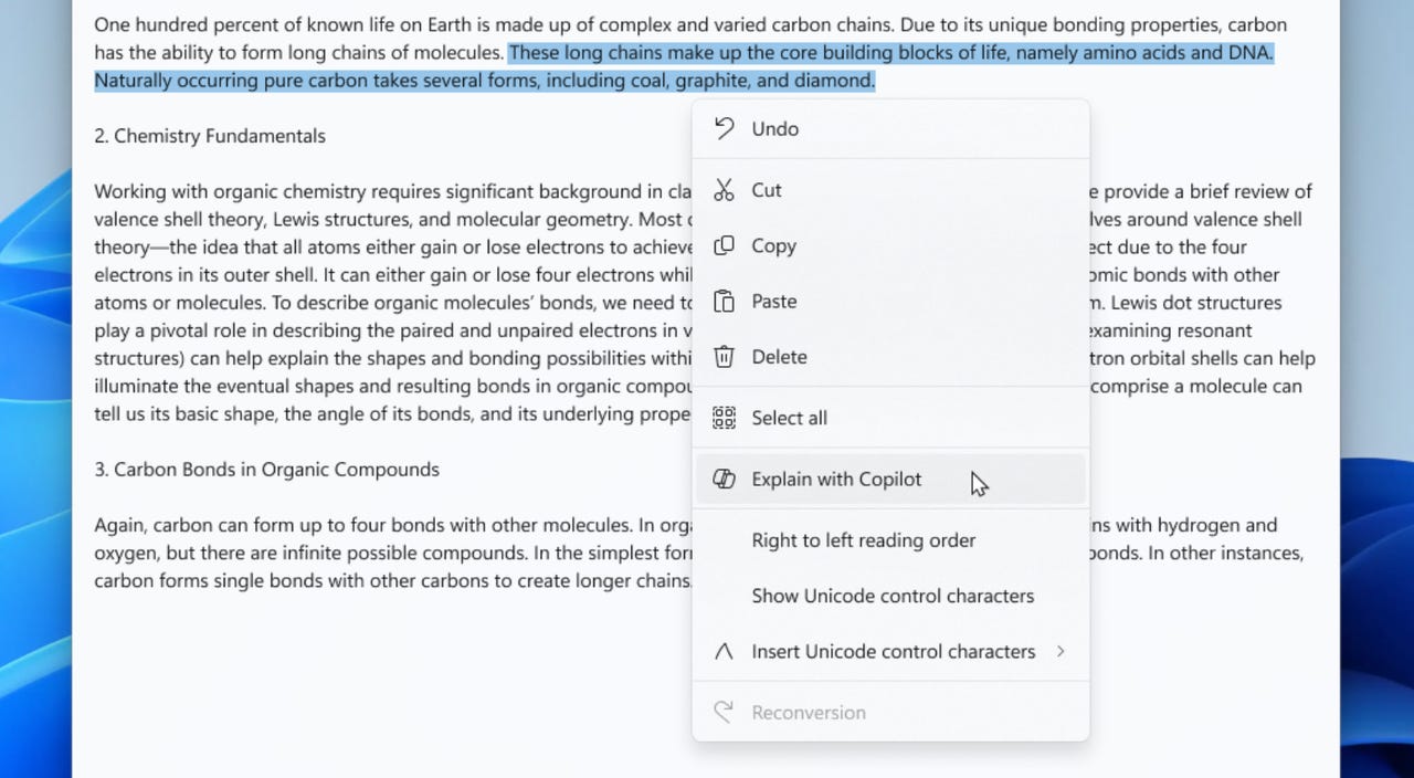 Explain with Copilot in Notepad