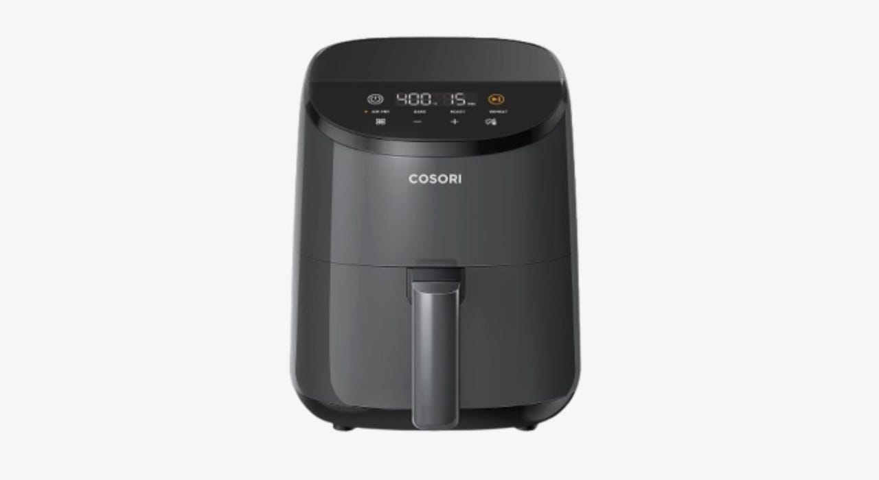 Cosori Air Fryer on gray background