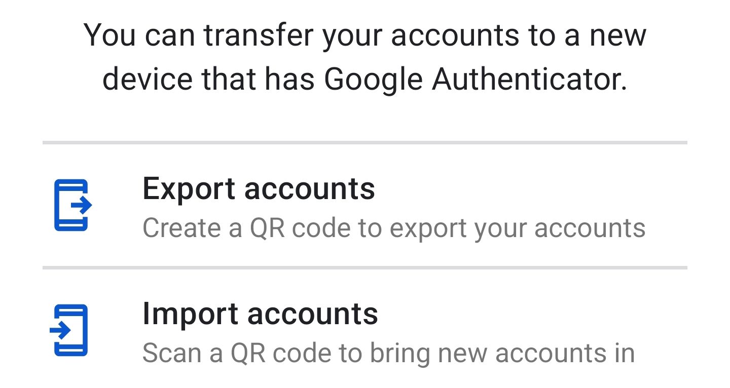 Google Authenticator Transfer accounts feature