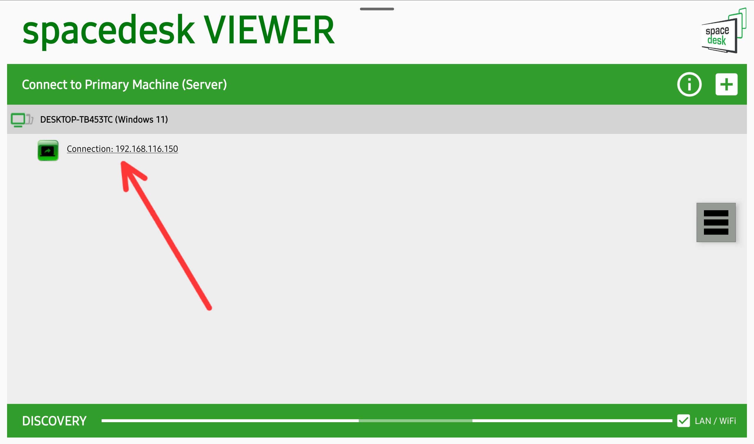 Wirelessly connecting to a computer via the Spacedesk viewer app.