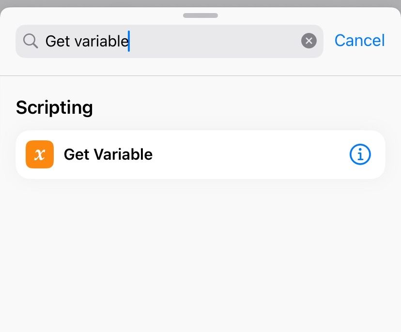 Search for the Get Variable action and add it to the shortcut