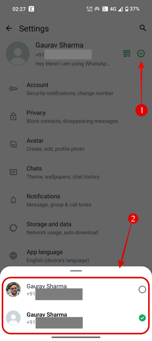 Alternate way to switch between multiple WhatsApp Accounts from profile page.