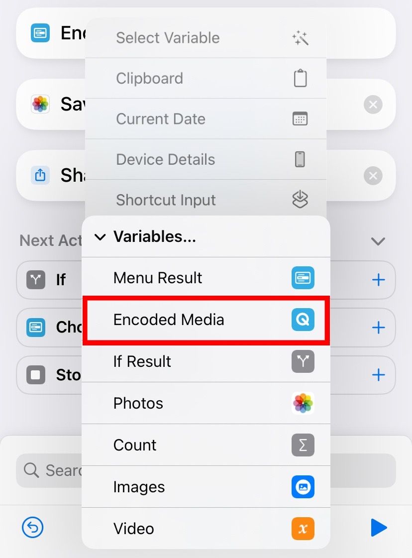 Select Encoded Media as your variable for Save to Photo Album