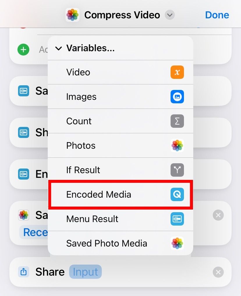 Select Encoded Media as your variable for Share