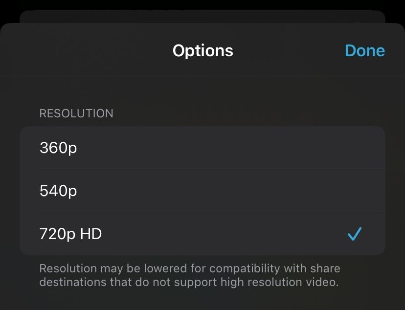 Select resolution in iMovie.