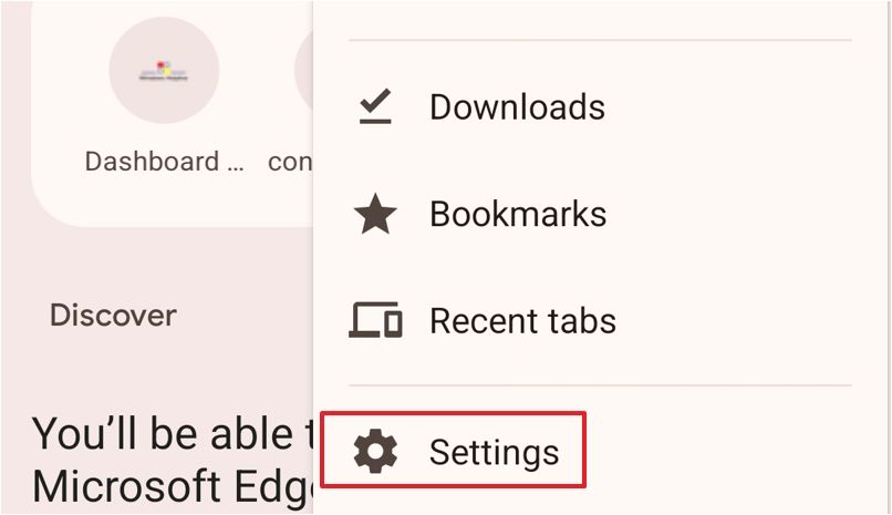 Settings option in Google Chrome.