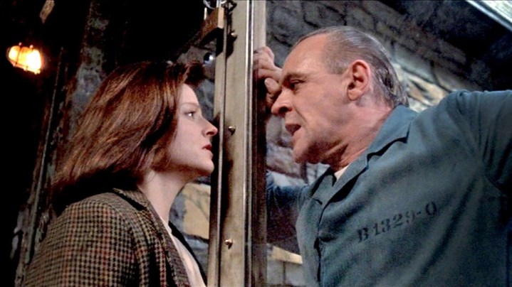 A woman confronts a man in The Silence of the Lambs.