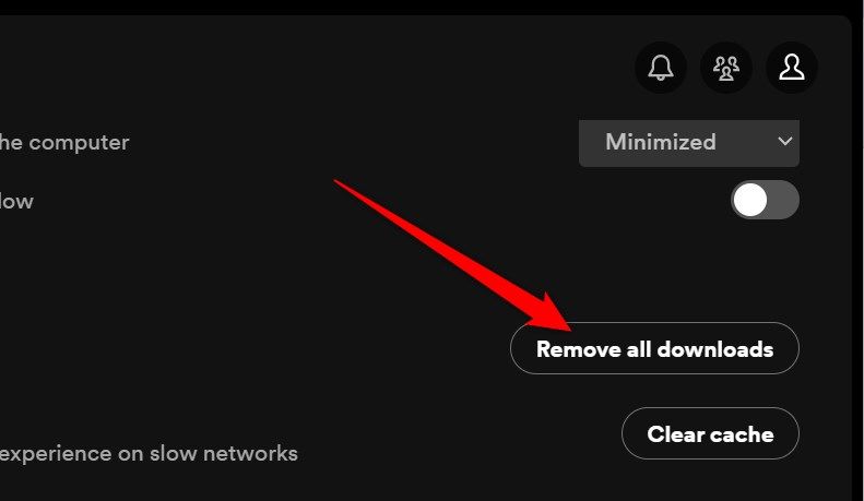 The Remove all downloads button in the Spotify settings