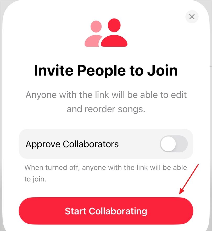 Start Collaborating option in the Apple Music app.