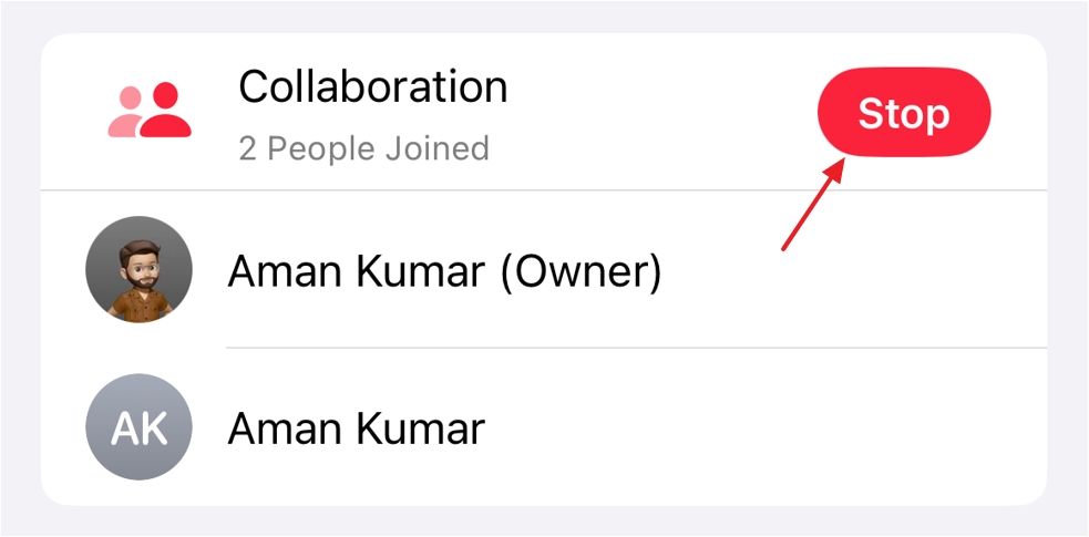 Stop option in a collaborative playlist to disable collaboration.