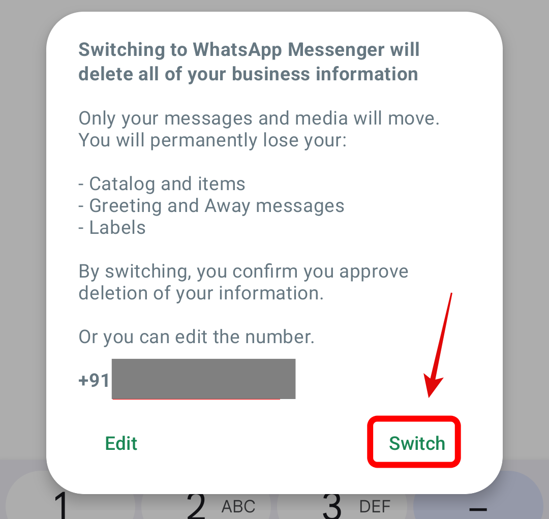 Switch back to WhatsApp Messenger from Business Account.