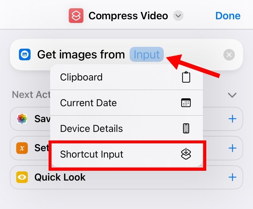 Tap Input and change it to Shortcut Input