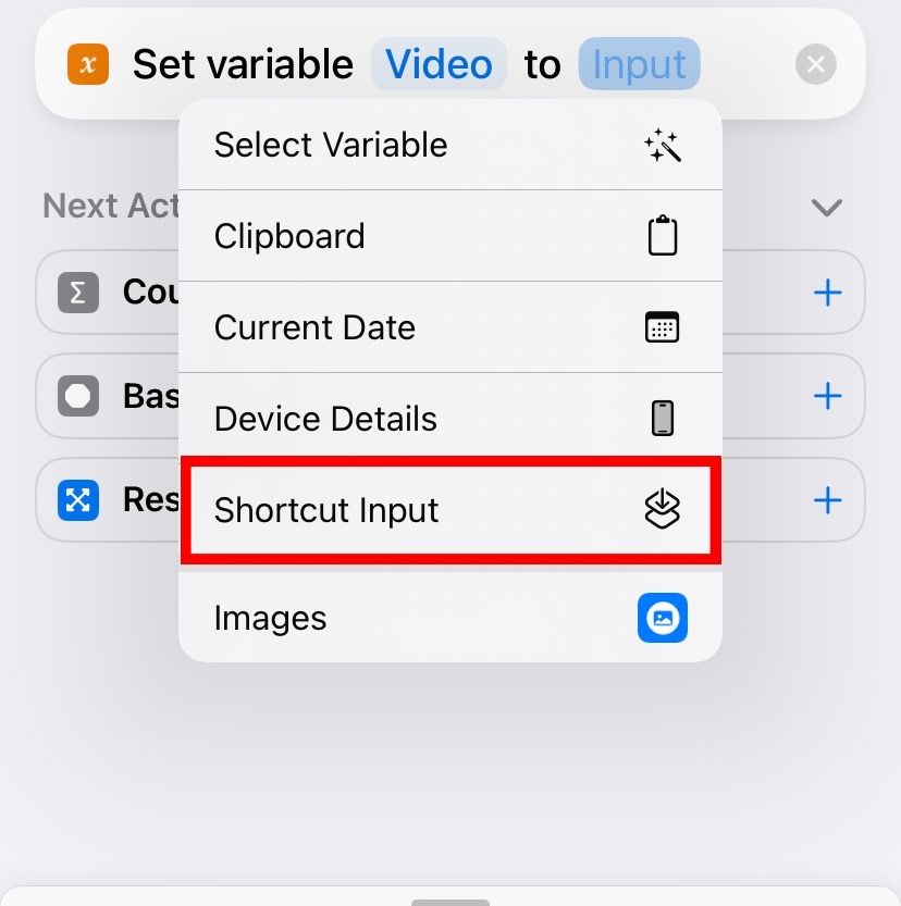 Tap Input and select Shortcut Input