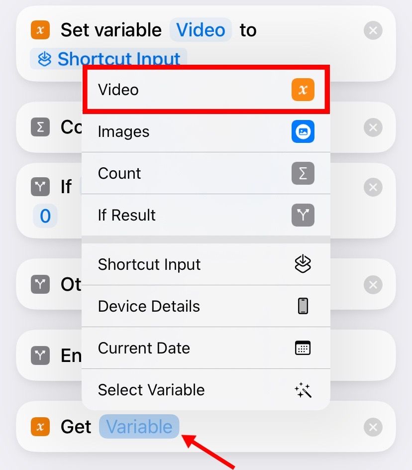 Tap on Variable and select Video