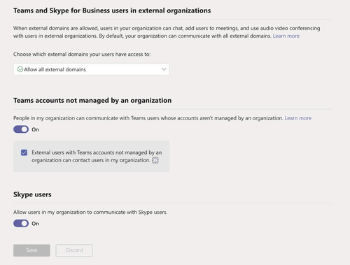 Figure 2: Microsoft Teams External Access Configurations